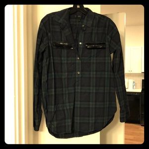 J Crew Hunter Green plaid popover